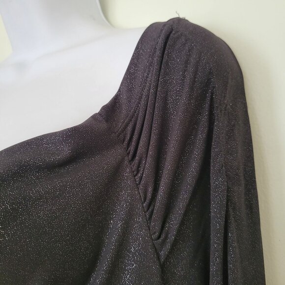 Guess M Black Metallic Silver Long Sleeve Shimmer Dress Sweetheart Draped Neck - Picture 5 of 7